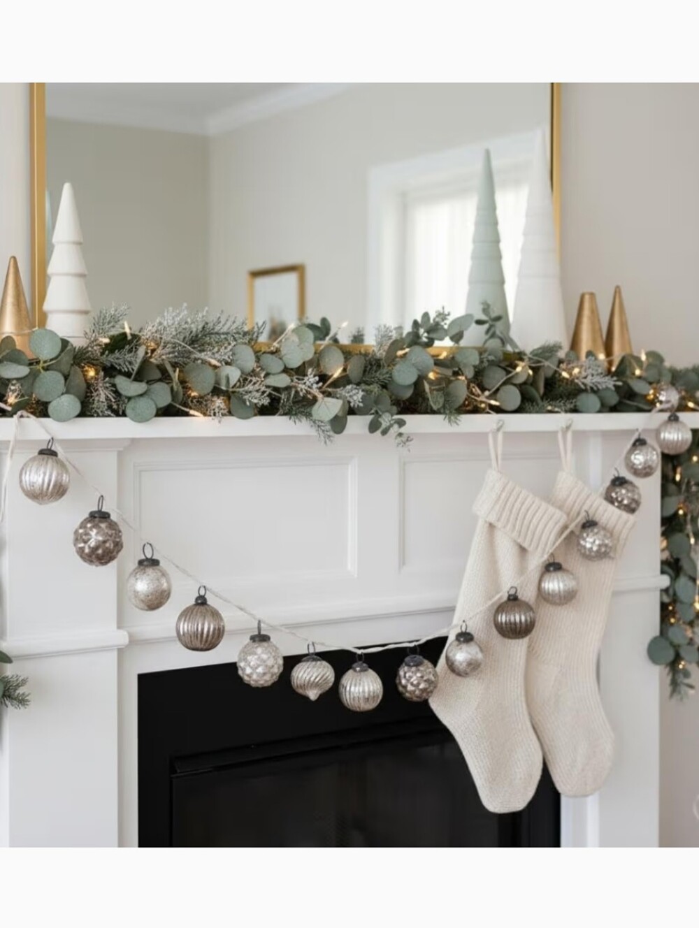Creative Co-Op NWT 72" Embossed Mercury Glass Ornament Gargland In Neutral Taupe